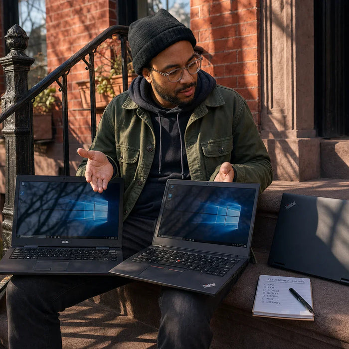 Photo-realistic product photograph illustrating refurbished windows laptops in brooklyn: how local shops compare — tech blog image by Computer Overhauls