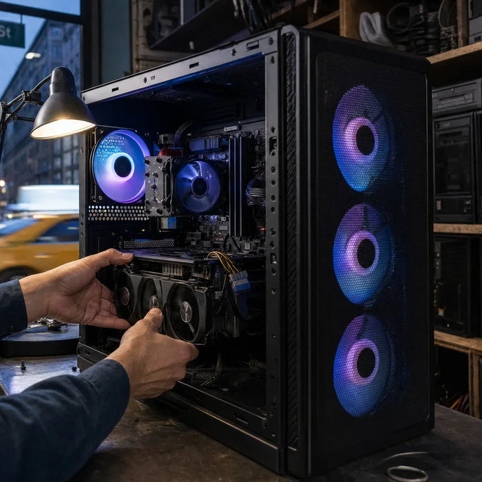 Photo-realistic product photograph illustrating "cheap gaming pcs: nyc's best refurb deals from local experts" — tech blog image by Computer Overhauls