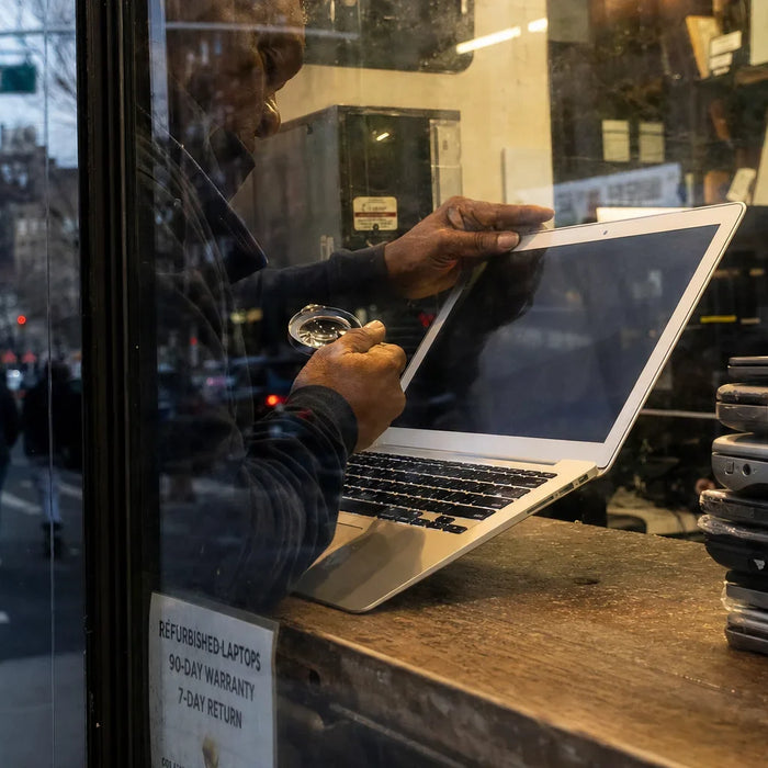 Photo-realistic product photograph illustrating "used macbook air buying guide: nyc's best deals and tips" — tech blog image by Computer Overhauls