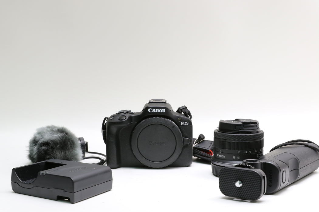Canon EOS R50 Camera w/ 18-45mm Lens, DM-E100 Mic, Canon Tripod, BR-E1 Remote!