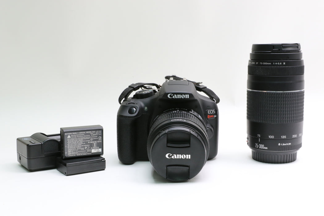 Canon EOS Rebel T6 Camera w/ Canon 75-300mm f/4-5.6 III, 18-55mm f/3.5-5.6 IS II