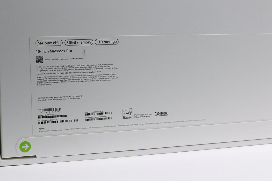 16" 2024, MacBook Pro, MX2V3LL/A, Apple M4 Max, 36GB, 1TB SSD, 32C