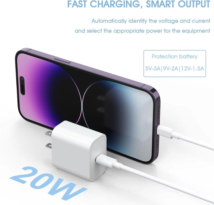 20W iPhone Fast Charger with USB-C to USB-C Charging Cable for iPhone 15, 16, 17, Air