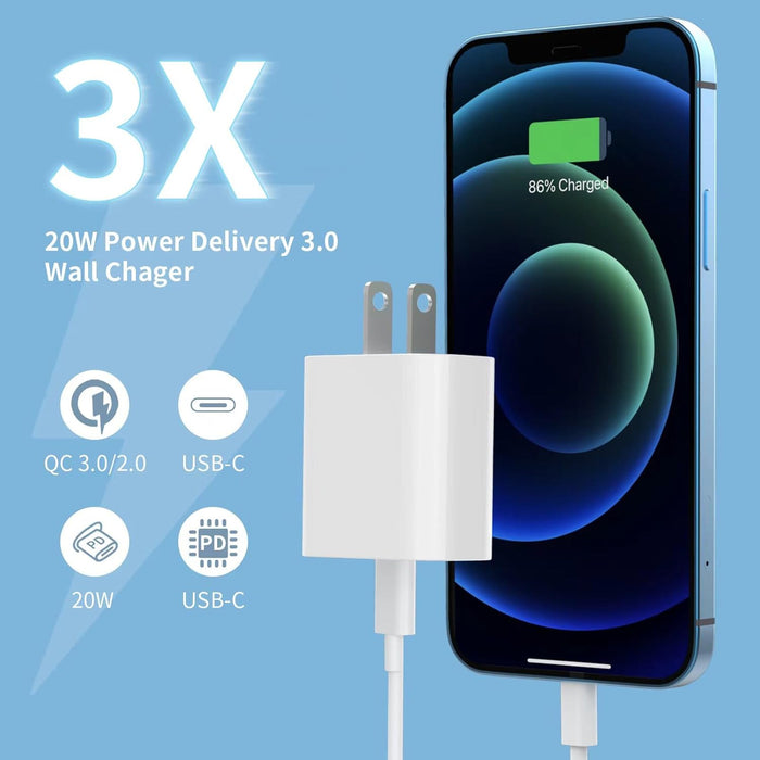 20W iPhone Fast Charger with USB-C to USB-C Charging Cable for iPhone 15, 16, 17, Air