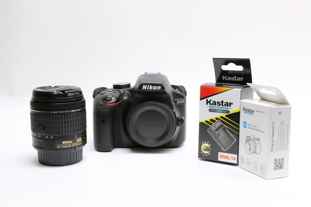 Nikon D3400 DSLR Camera w/ Nikon AF-P DX Nikkor 18-55mm f/3.5-5.6G VR Lens!